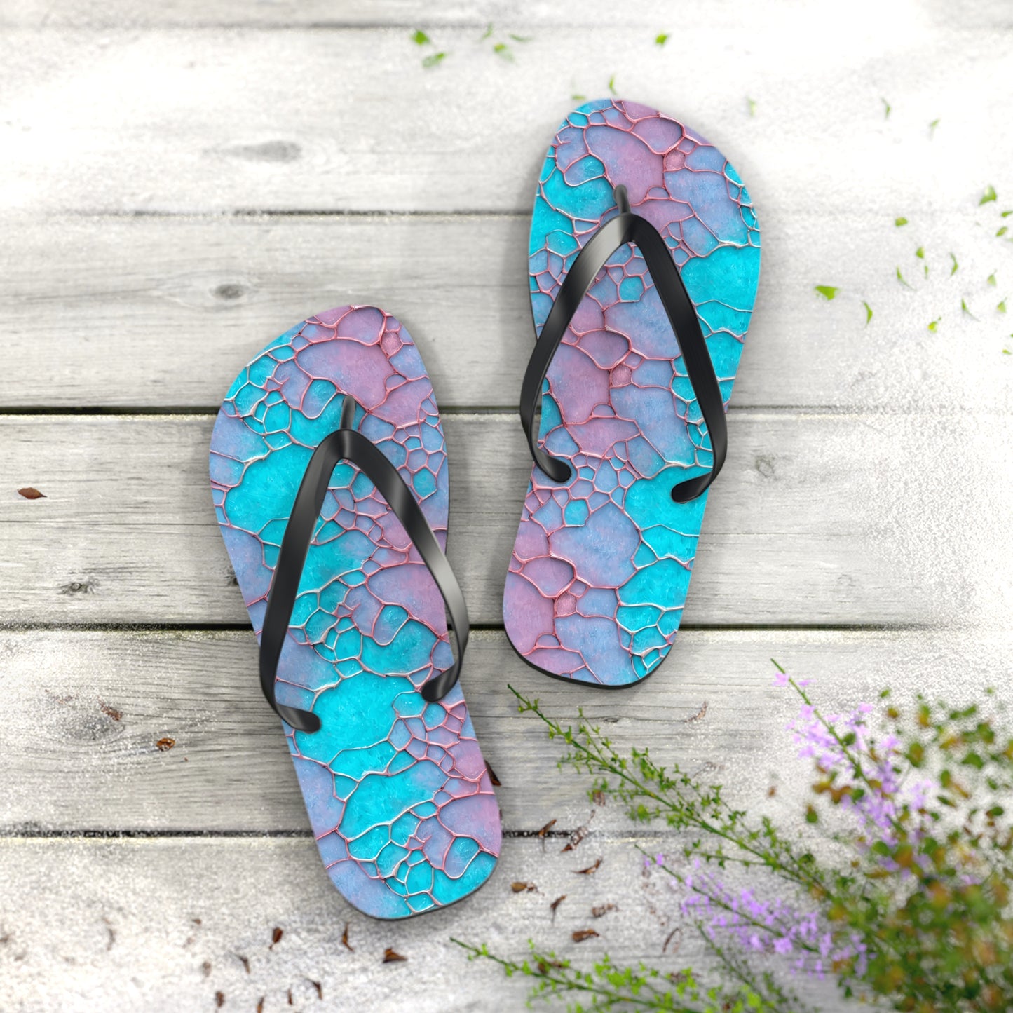 Turquoise flip flops