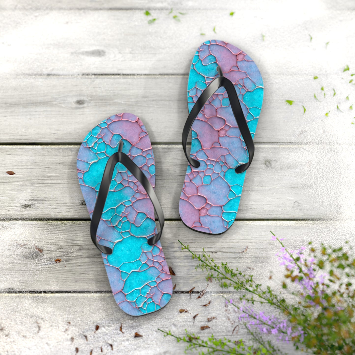 Turquoise flip flops